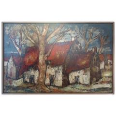 Large Original Oil Painting of French Village