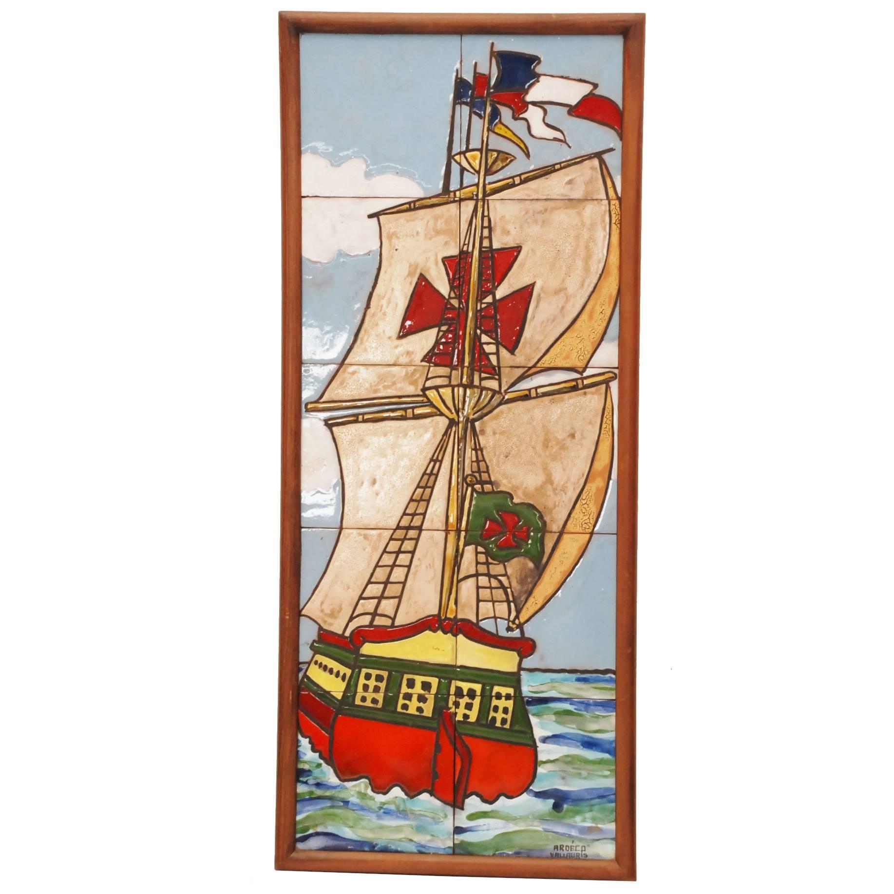Hand-Painted Vallauris Tile Tableau For Sale