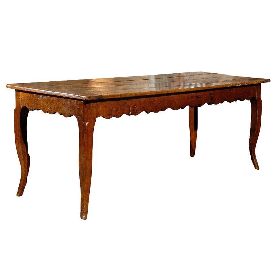 French Fruitwood 19th Century Farm Dining Table with Cabriole Legs