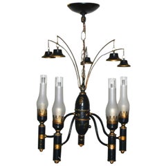Empire Black and Gilt Tole Chandelier