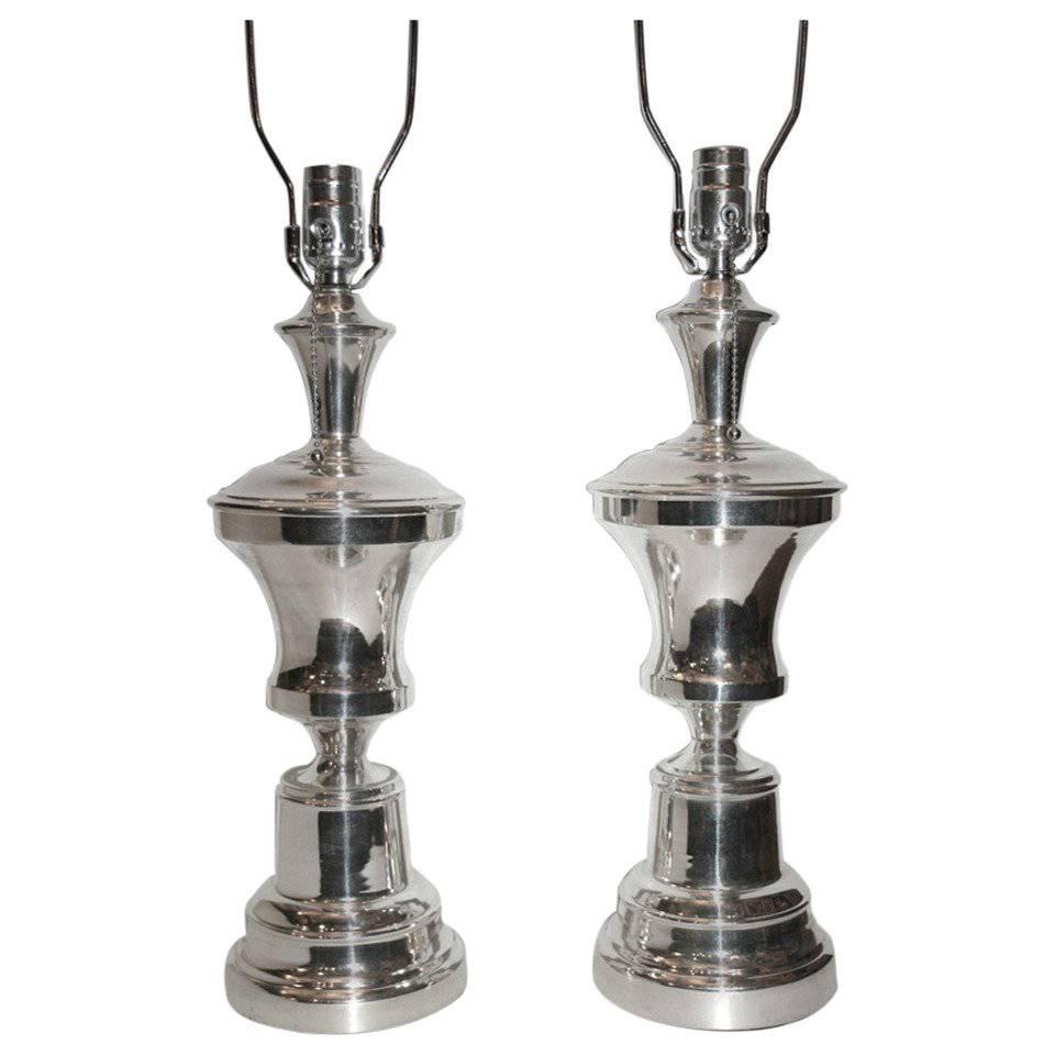 Pair of Silver Plated Table Lamps For Sale