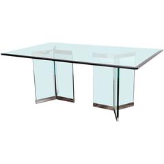 Leon Rosen, Pace Collection Rectangular Polished Chrome and Glass Dining Table 3