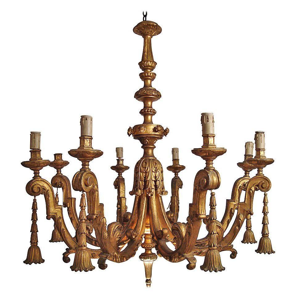 Impressive and Large Italian 19th Century, Carved Giltwood Chandelier For Sale
