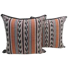 Pair of Vintage Cotton Ikat Stripe Woven Decorative Pillows 5