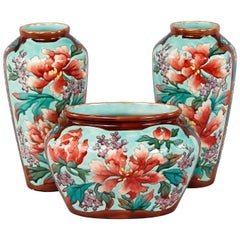 Longchamp French Ceramic Three-Vase Garniture, Early 1900s 12