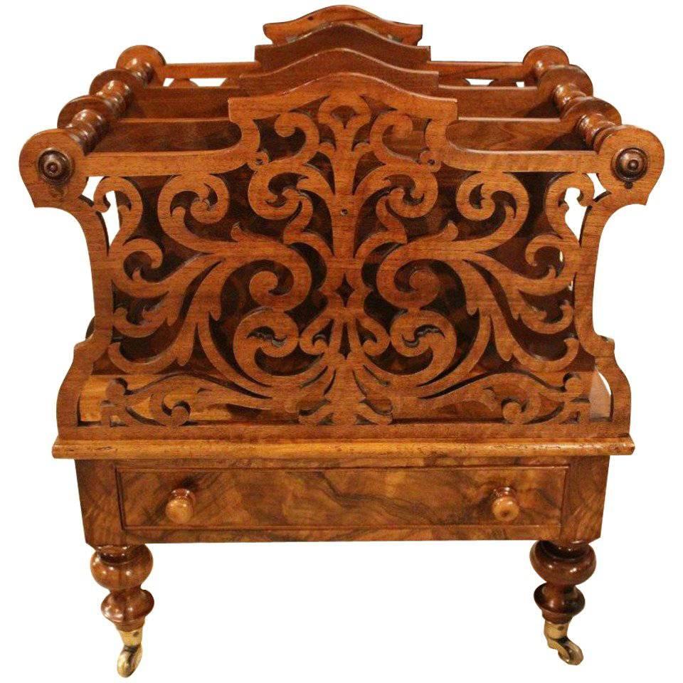 Burr Walnut and Walnut, Victorian Period Antique Canterbury