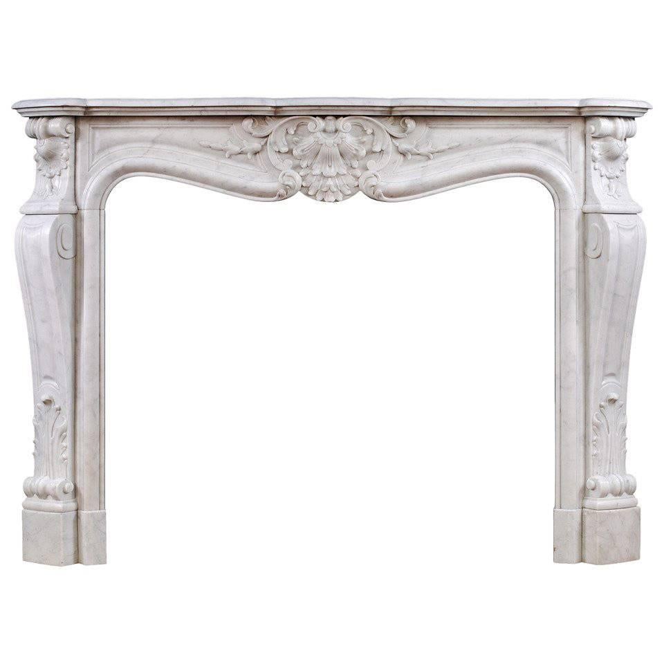 19th Century French Louis XV Style Antique Carrara Marble Fireplace Mantel