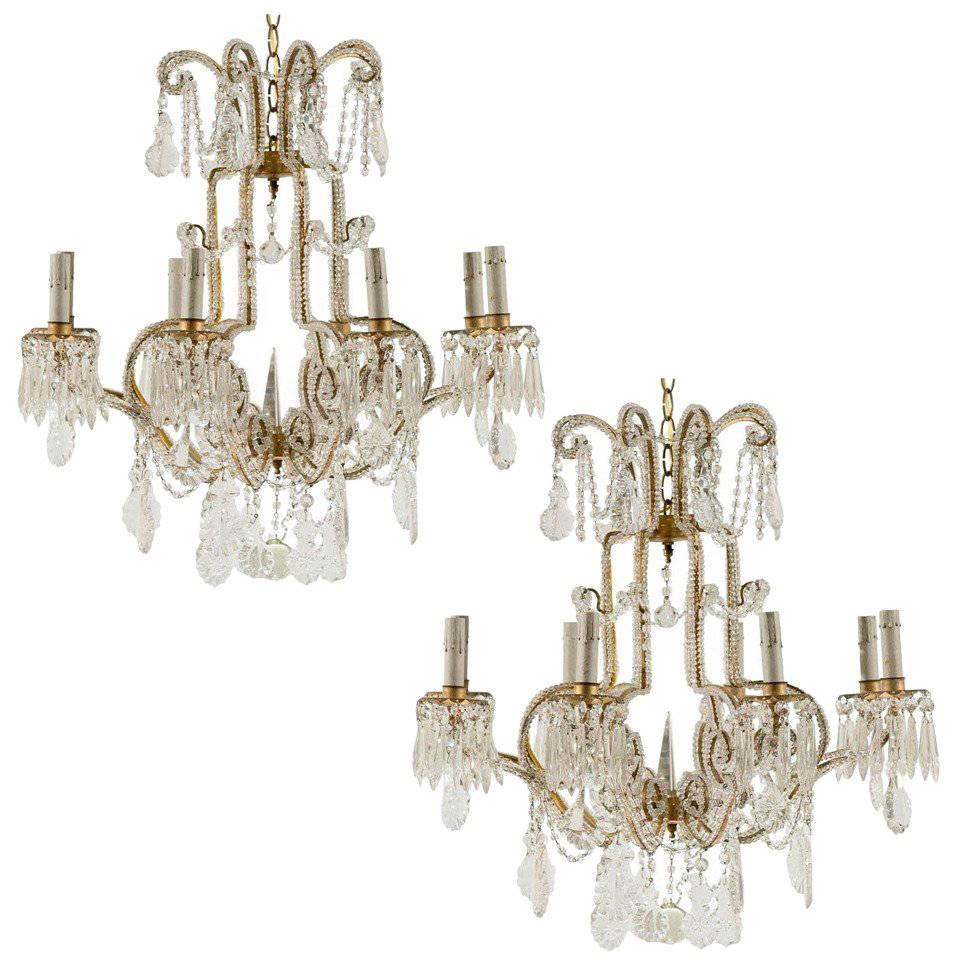 An Italian Pair of Eight-Light Crystal Chandeliers, in Nice 26" Diameter Size