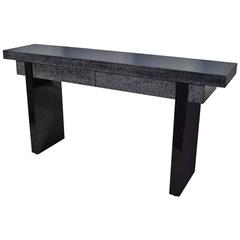 Black Lacquered Linen Console Table by Ernest C. Masi