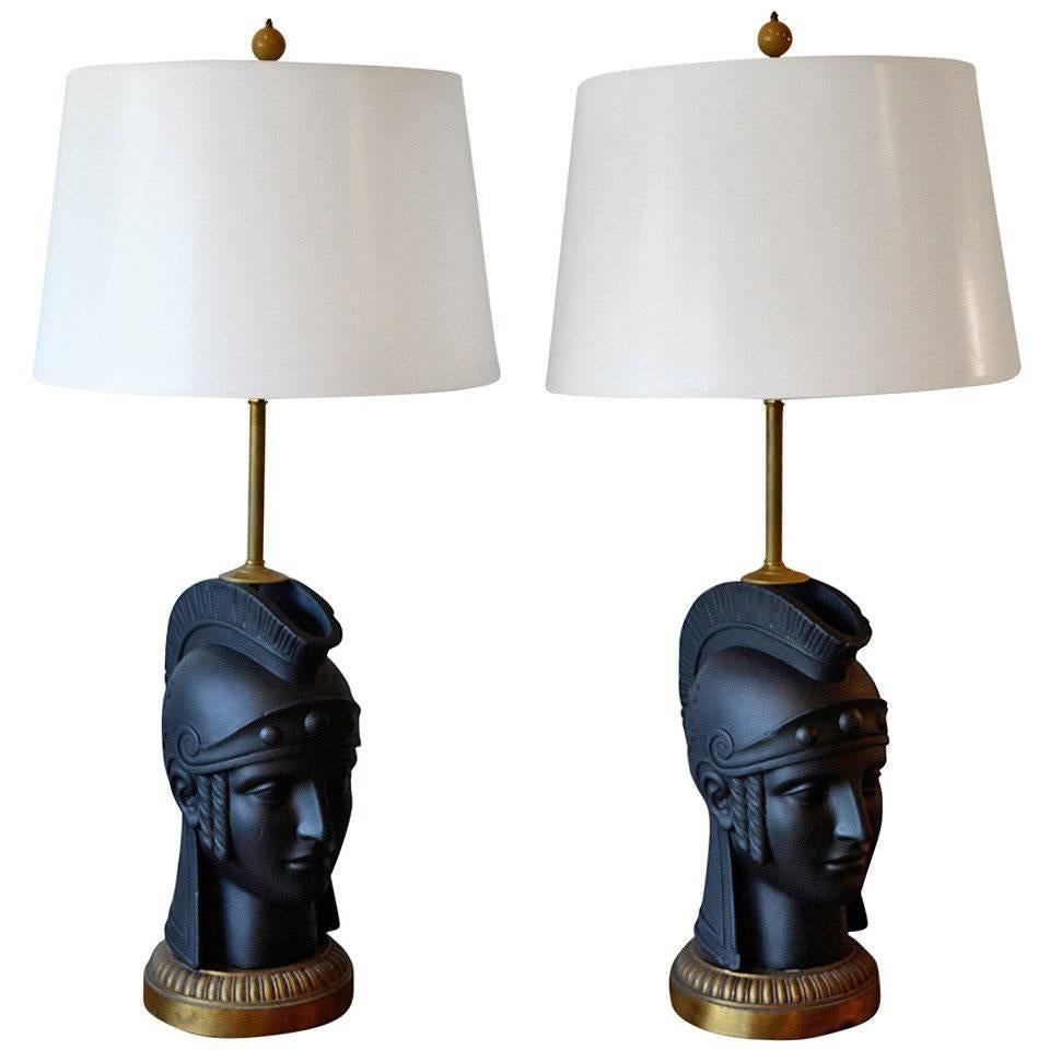 Pair of Mid-Century Modern Black Roman Gladiator Table Lamps by Heifitz, 1960s