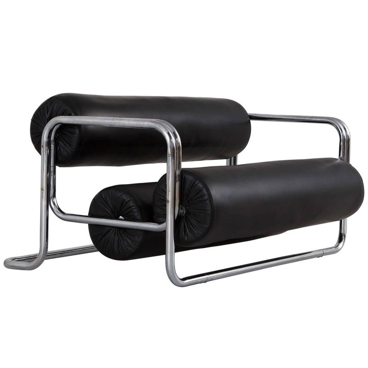 Zweisitziges Sofa aus schwarzem Leder