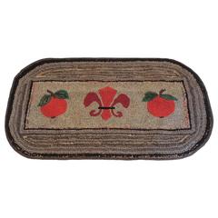 Vintage CLOSE OUT SALE: Primitive Oval Hook Rug with Fleur De Lis Centre