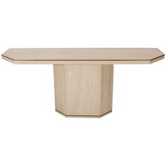 Willy Rizzo Style Travertine Console Table with Brass Edging