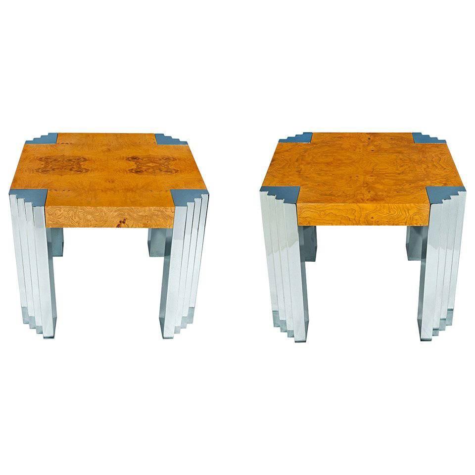 Pair of Olive Ash Burl Wood Side Tables by Pace