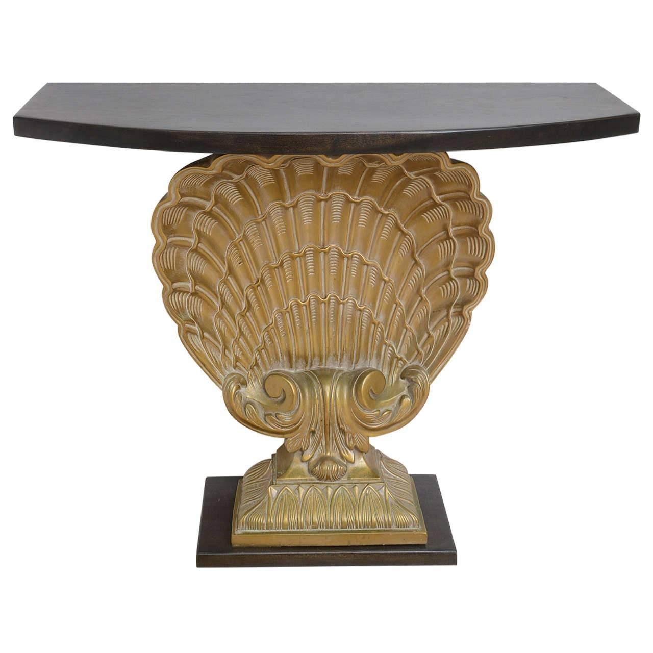 Hollywood-Regency Style Grosfeld House Scalloped-Shell Demilune Console Table 