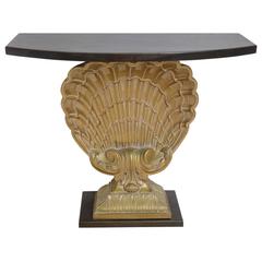 Hollywood-Regency Style Grosfeld House Scalloped-Shell Demilune Console Table 