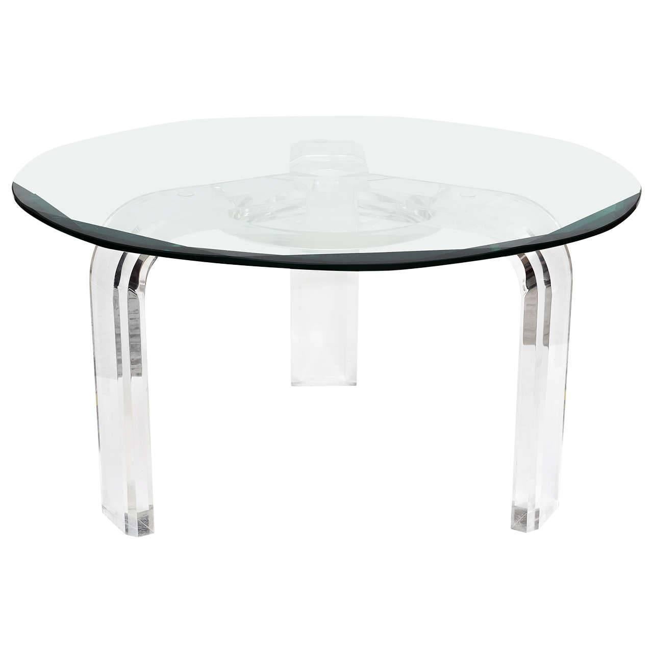 Les Prismatiques Round Cocktail-Coffee Table in Lucite and Beveled Glass