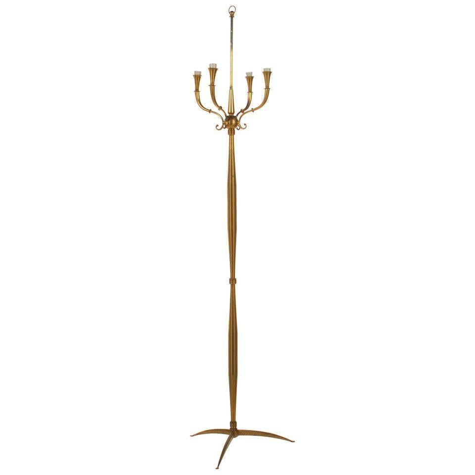 Stylish Italian Brass Floor Lamp with Four Lights For Sale