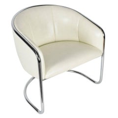 Thonet Barrel White Faux Snakeskin and Chrome Club Chair, circa 1950's 