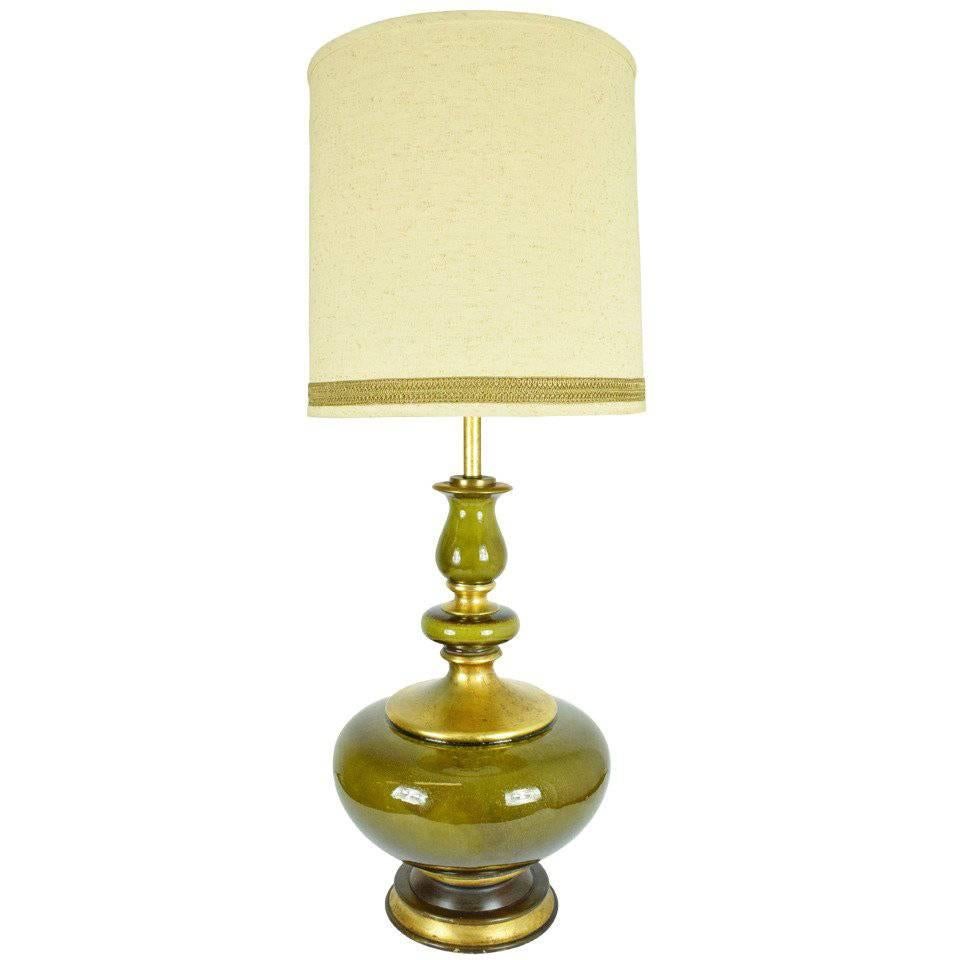 Monumental Ceramic Glaze Lamp in Green with Gold Flecking For Sale