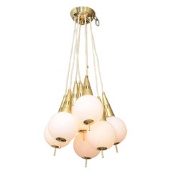 Italian Modern Brass and Glass Eight-Light Chandelier in the Manner of Stilnovo 4