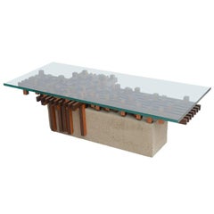 Italian Walnut and Concrete Glass Low Table Attributed to Giovanni Michelucci