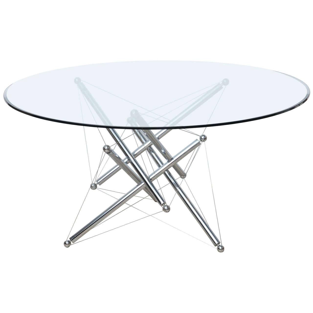Italian Modern Chromed Steel and Glass Center Table, Theodore Waddell, Cassina