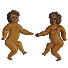 19th Century Carved and Polychrome, Merry-Go-Round Putti