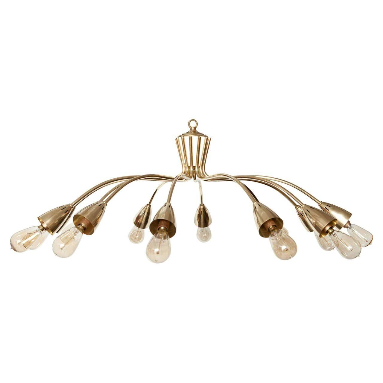 Chandelier, Brass, Italy, 12 Arms, C 1950