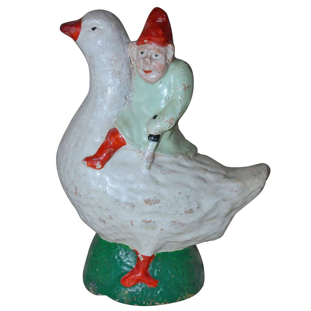 Antique Christmas Elf On Goose Money Bank For Sale