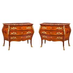 Pair of French 19th Century Mahogany, Gilt and Red Marble Chest of Drawers 7