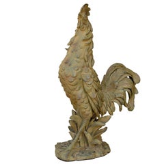 French Rooster Sculpture with Green & Black Accents from the Mid-20th Century