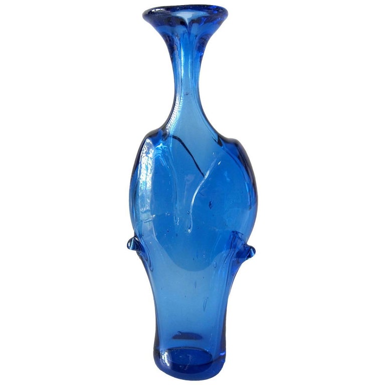 James Wayne California Organic Modernist Cobalt Glass Vase For Sale