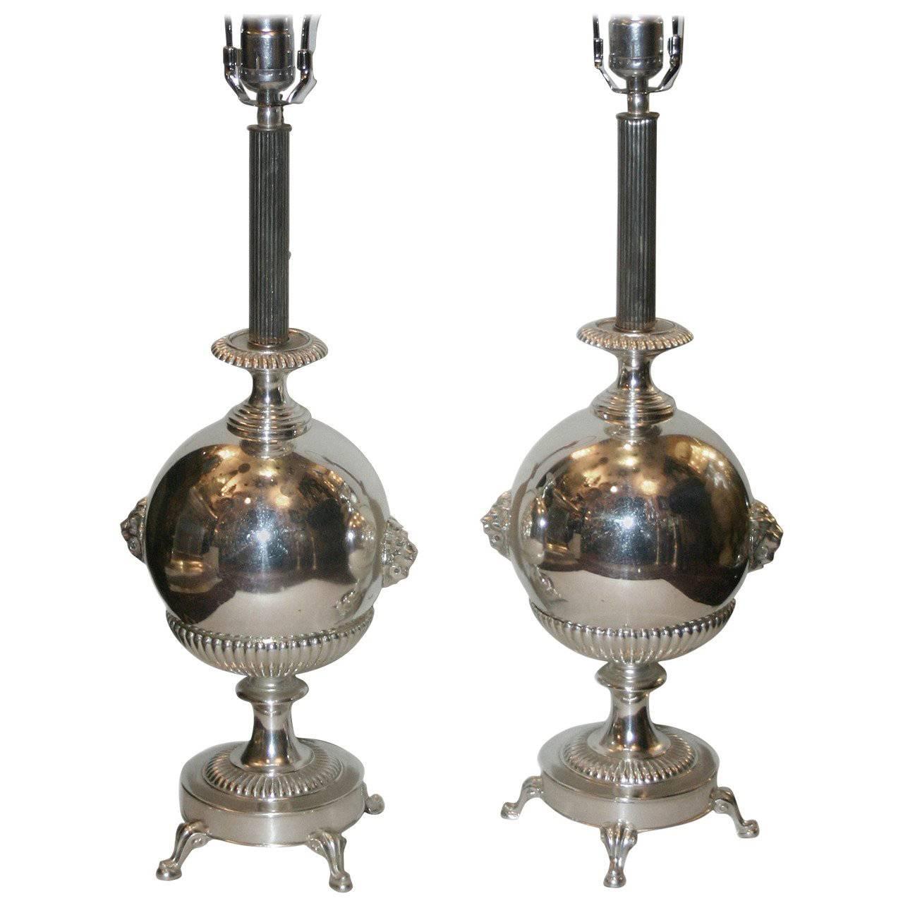 Pair of Neoclassic Silver Table Lamps
