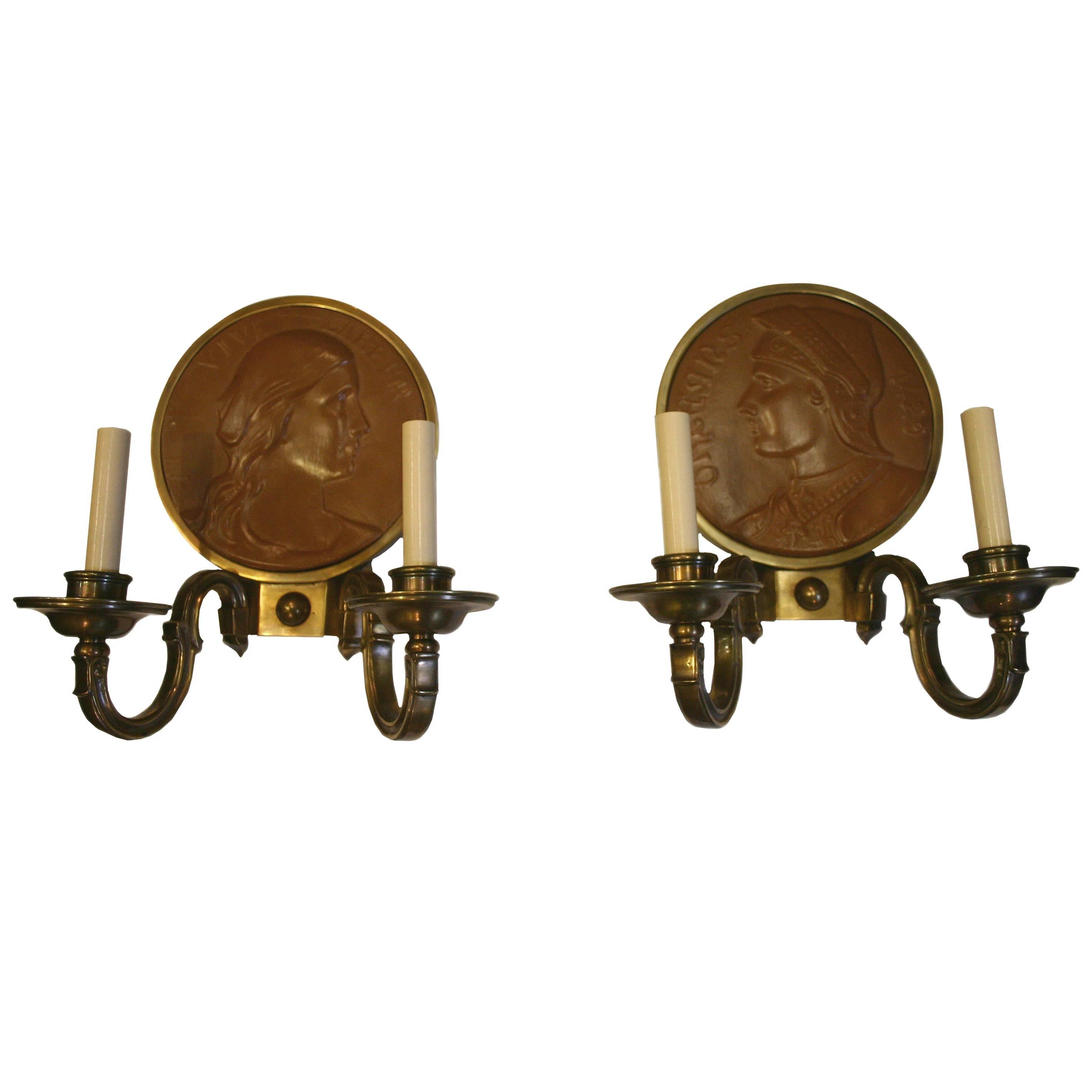 Pair of Neoclassic Sconces with Terracota Plaques