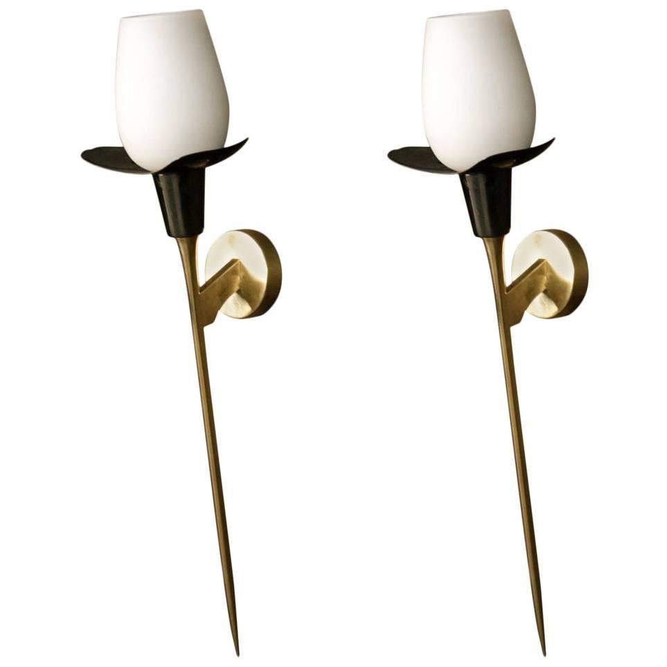 Pair of 1950s 'Tulips' Sconces by Maison Arlus