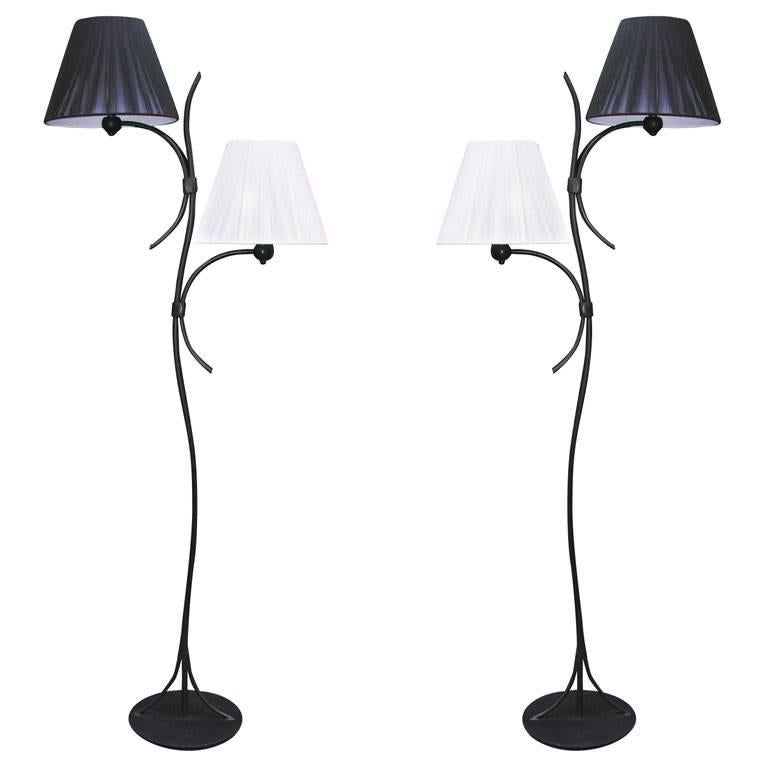  Floor Lamps Pair Mid Century Modern Sculptural iron France 1940's For Sale