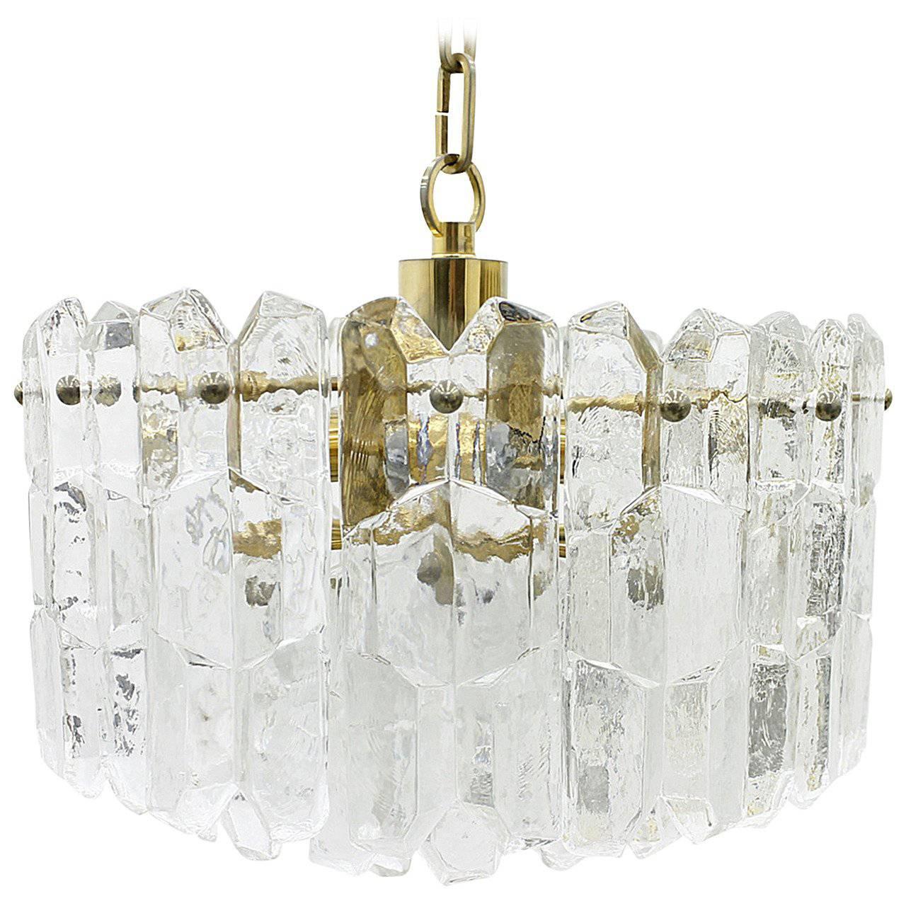 Glass and Brass Pendant Lamp by Kalmar, Austria, 1960s For Sale