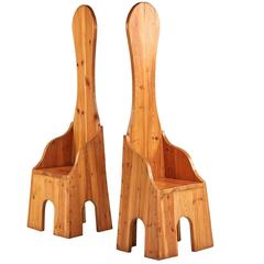 Pair of High Back Knotty Pine Chairs, Italy 1970 7