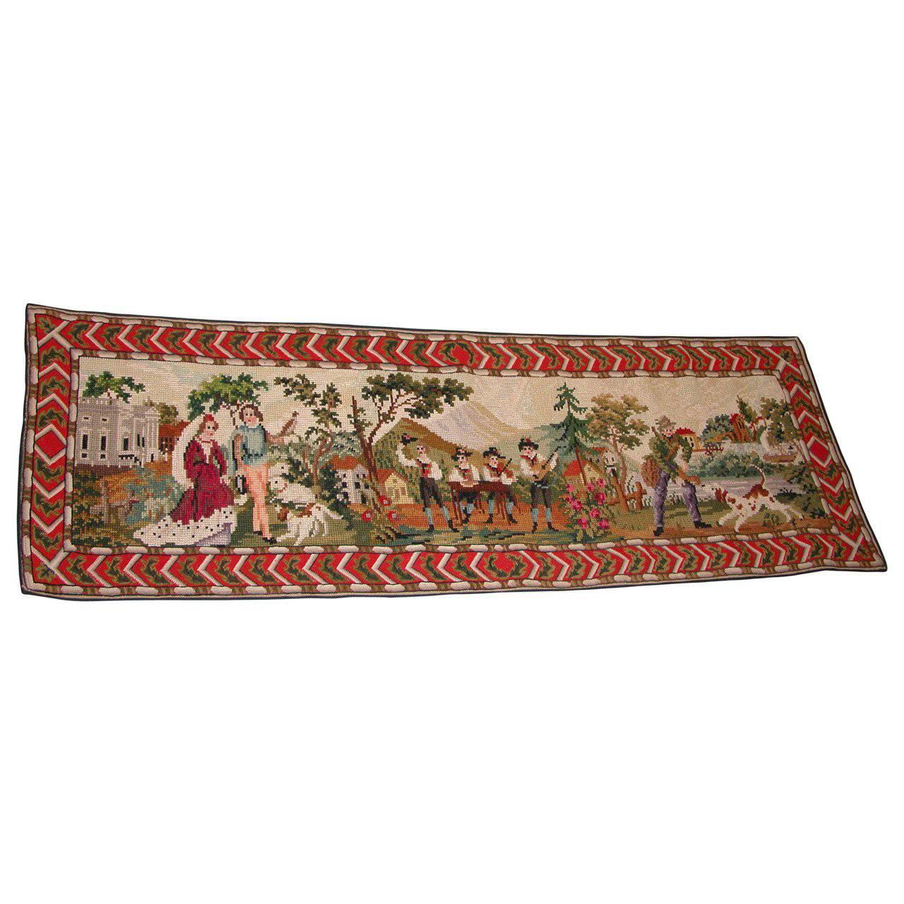 Early 20th Century Needlepoint Runner Depicting Austrian Figures