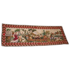 Antique Early 20th Century Needlepoint Runner Depicting Austrian Figures