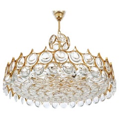 Palwa Gold Brass and Glass Large Chandelier Ceiling Lamp, 1960