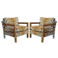 Pair of Leopard Parson Chairs in the Style of Milo Baughman, Custom 8