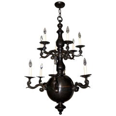 Antique Double-Tiered Dutch Bronze Chandelier