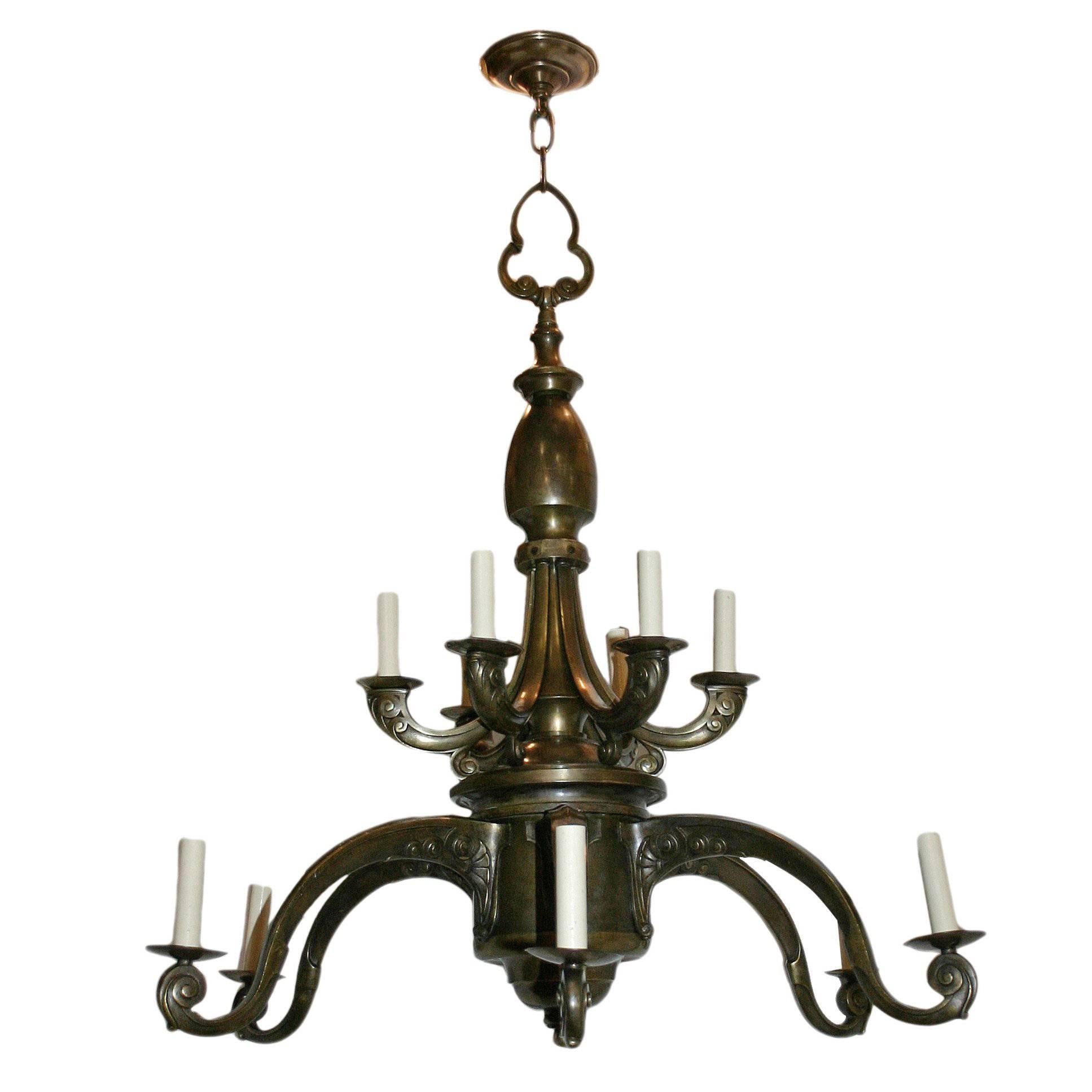 Art Nouveau Double-Tier Chandelier For Sale