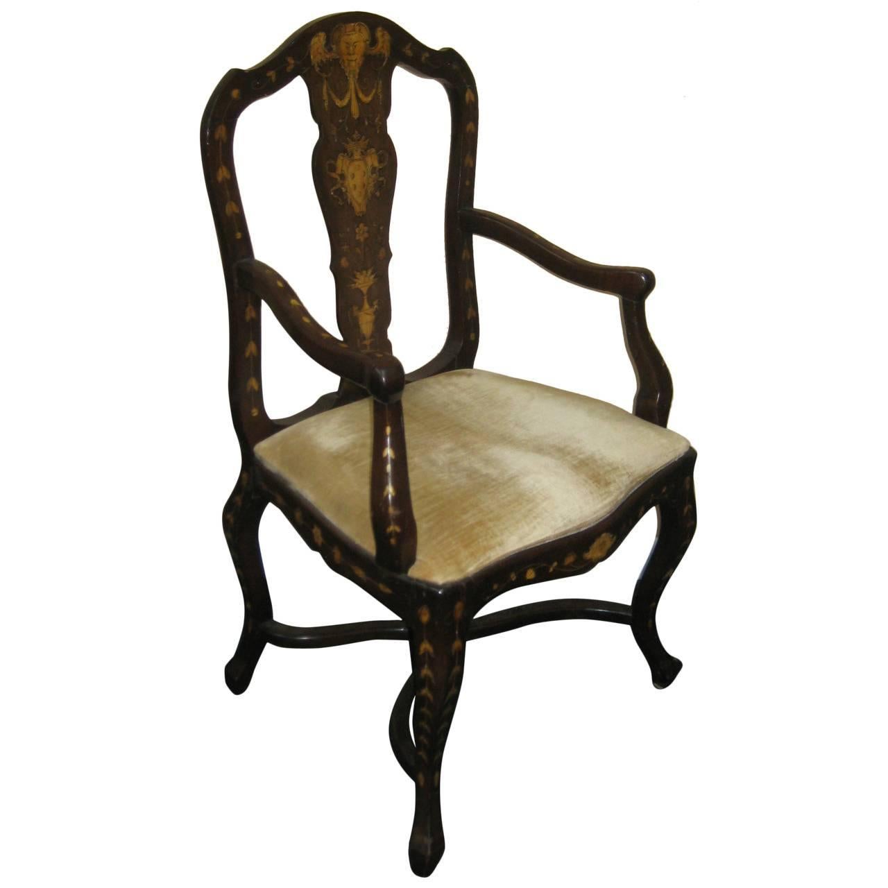 Dutch Mahogany and Marquetry Inlaid Armchair For Sale