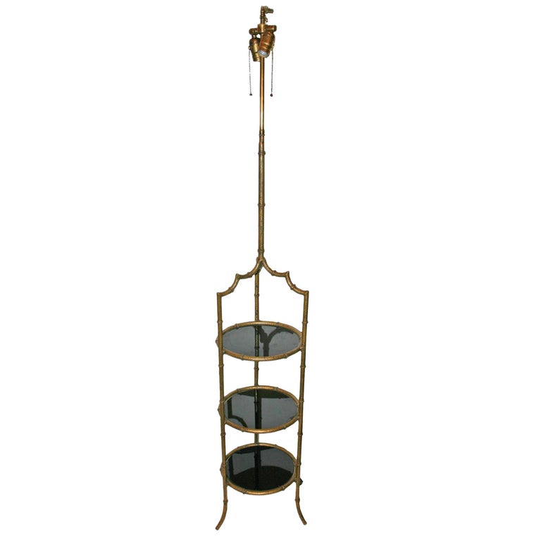 Gilt Metal Floor Lamp With Glass Shelves For At 1stdibs Gilt Metal Floor Lamp With Glass Shelves For