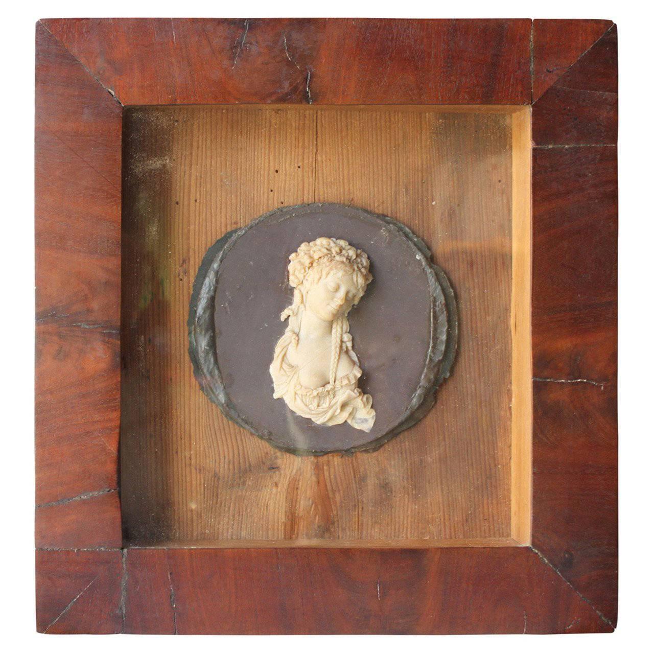 Miniature Bas-Relief Wax Portrait of Woman, 18th Century For Sale