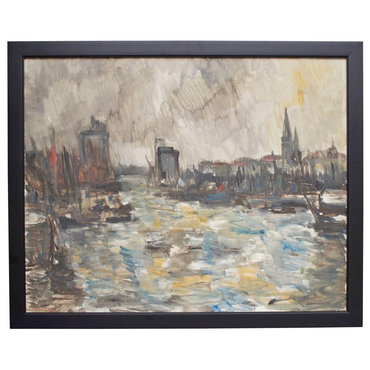 French Oil Painting "Port de la Rochelle" For Sale