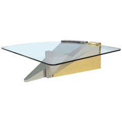 Large American Modern Polished Brass, Chrome and Stainless Low Table, Ron Seff